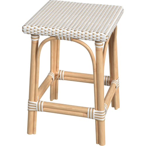 Riviera 24" Counter Stool in White & Tan PE Rattan & Natural Rattan