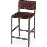 Bromley 24" Counter Stool in Brown Leather & Antique Nickel Iron