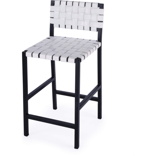 Bromley 24" Counter Stool in White Leather & Black Iron