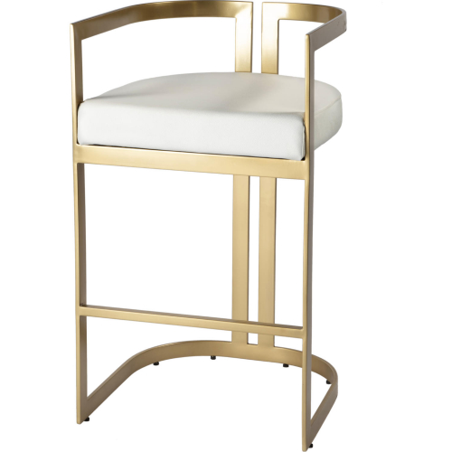 Clarence 28" Bar Stool in White Leatherette & Polished Gold Stainless