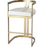 Clarence 28" Bar Stool in White Leatherette & Polished Gold Stainless