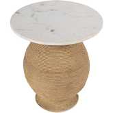 Shea 19" Round End Table in White Marble & Natural Rope