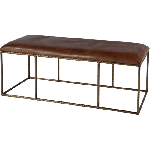 Lloyd 48" Backless Bench in Brown Leather & Gold Iron