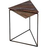 Addis 16.5" Triangular Pyramid Side Table in Brown Marble & Brass