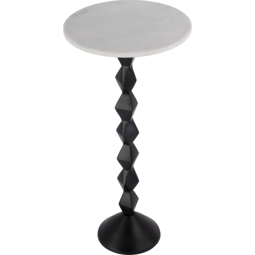 Ada 12" Round Side Table in White Marble & Black Metal