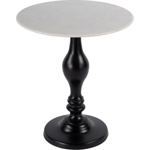 Milan 20" Round Pedestal Base Side Table in White Marble & Black Metal