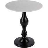 Milan 20" Round Pedestal Base Side Table in White Marble & Black Metal