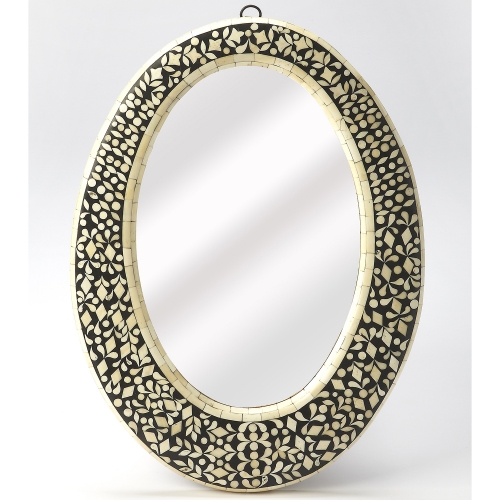 Orzo Black Bone Inlay Oval Wall Mirror