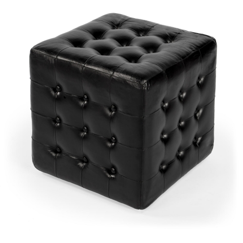 Leon Ottoman in Tufted Black Leather