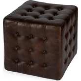 Leon Ottoman in Tufted Chocolate Brown Leather