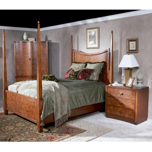 Chicago Bedroom Millennium Park Chestnut Burl California King Poster Bed