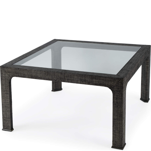 Chatham 36" Coffee Table in Charcoal Gray Raffia & Glass