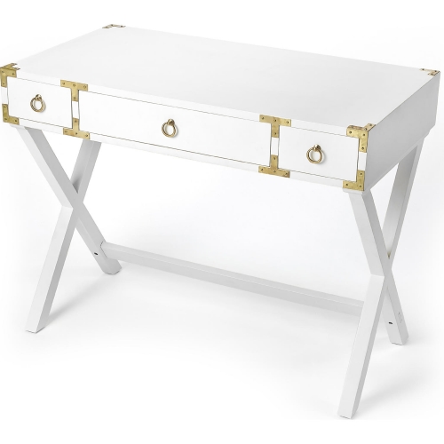 Forster Campaign Writing Desk in Gloss White & Gold