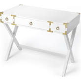 Forster Campaign Writing Desk in Gloss White & Gold