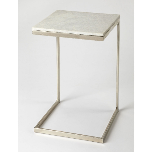 Lawler End Table in White Marble & Brushed Nickel Iron