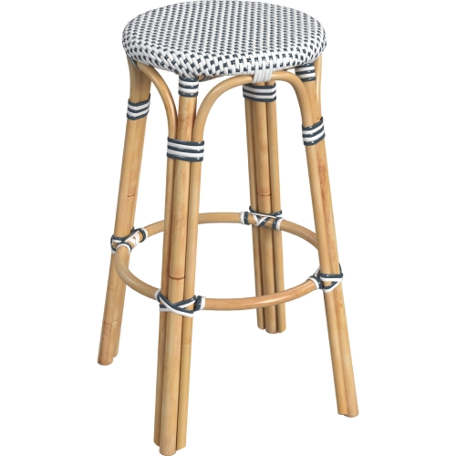 Tobias 30"H Round Bar Stool in Cottage White Poly & Rattan