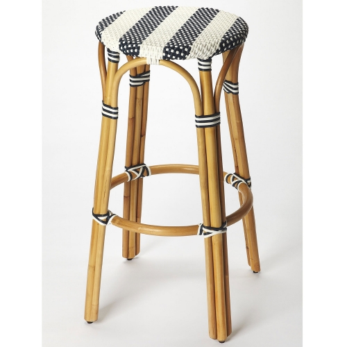 Tobias Bar Stool in Blue & White Poly on Rattan