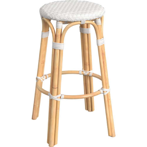 Tobias 30"H Round Bar Stool in Glossy White Poly & Rattan