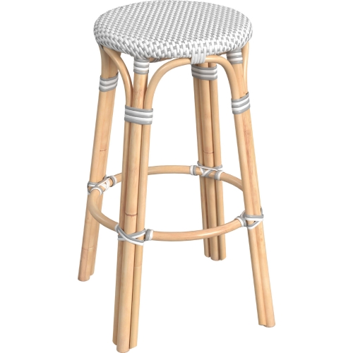 Tobias 30"H Round Bar Stool in Gray & White Poly & Rattan