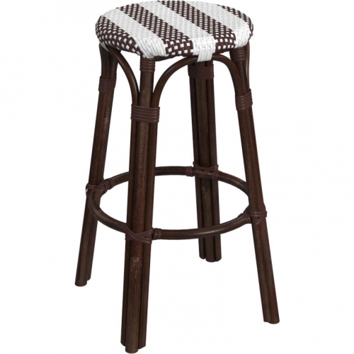 Tobias 30"H Round Bar Stool in Coffee & White Poly & Rattan