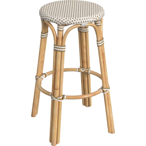 Tobias 30"H Round Bar Stool in Tan Beige Poly & Rattan