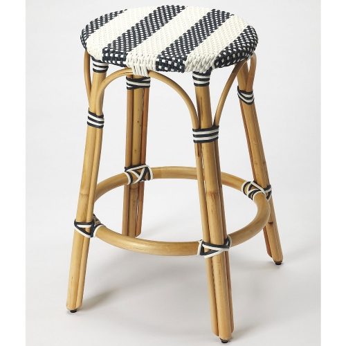 Tobias Counter Stool in Blue & White Poly on Rattan