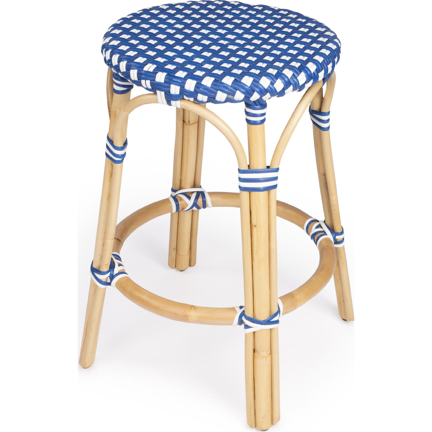 Butler 9371303 Tobias Counter Stool in Blue White Poly Rattan