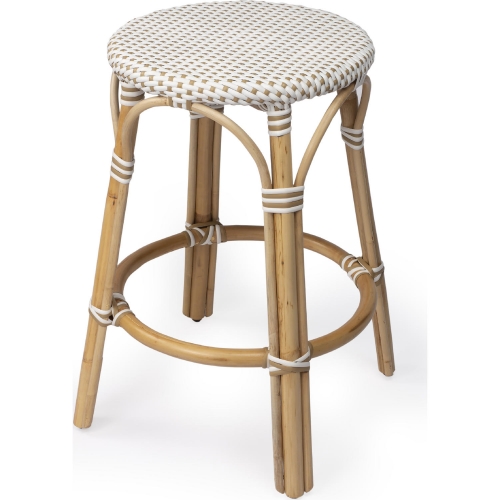 Tobias Counter Stool in Beige & White Poly & Rattan