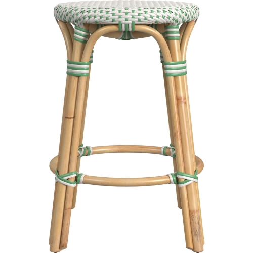 Tobias 24"H Round Counter Stool in White & Green Poly & Rattan