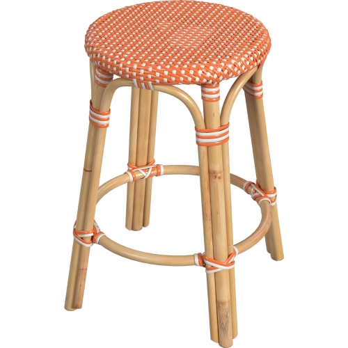 Tobias 24"H Round Counter Stool in Orange & White Poly & Rattan