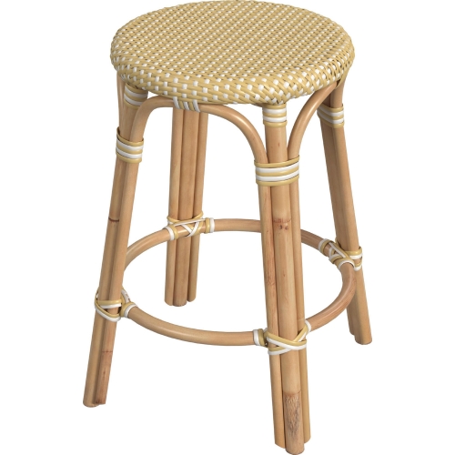 Tobias 24"H Round Counter Stool in White & Yellow Poly & Rattan