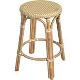 Tobias 24"H Round Counter Stool in White & Yellow Poly & Rattan