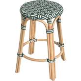 Tobias 24" Round Counter Stool in Emerald Green & White PE Rattan & Natural Rattan