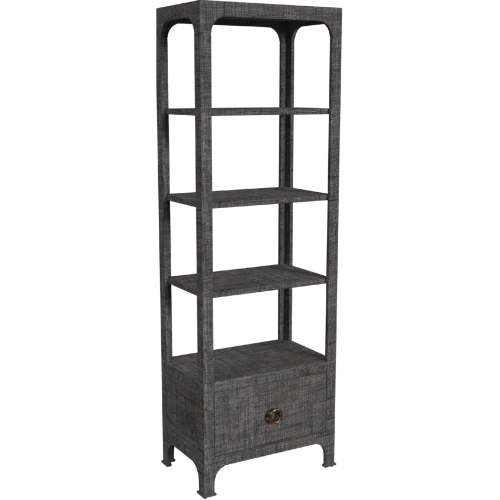 Chatham 1 Drawer 3 Shelf Etagere Bookcase in Charcoal Gray Raffia