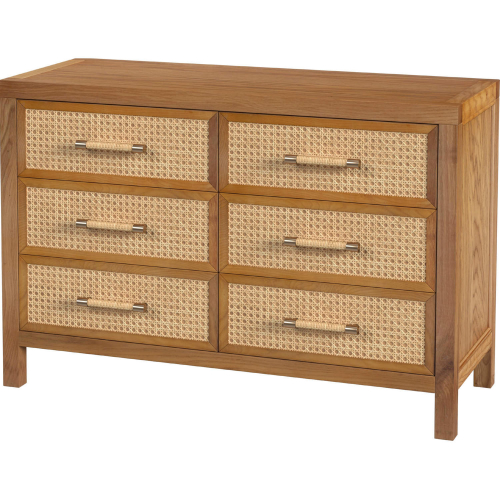 Mesa 44" 6 Drawer Dresser in Natural Wood & Cane