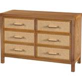 Mesa 44" 6 Drawer Dresser in Natural Wood & Cane