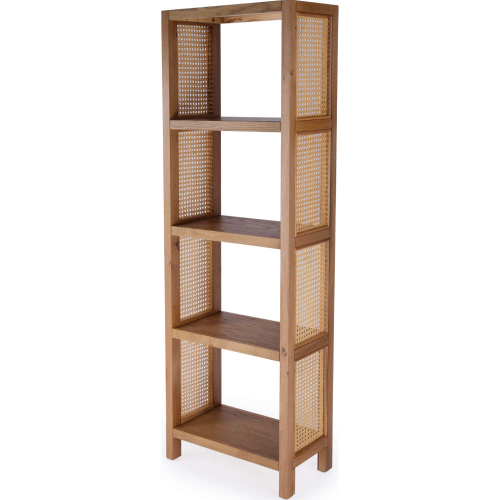 Mesa 24" 4 Tier Etagere Bookcase in Natural Wood & Cane