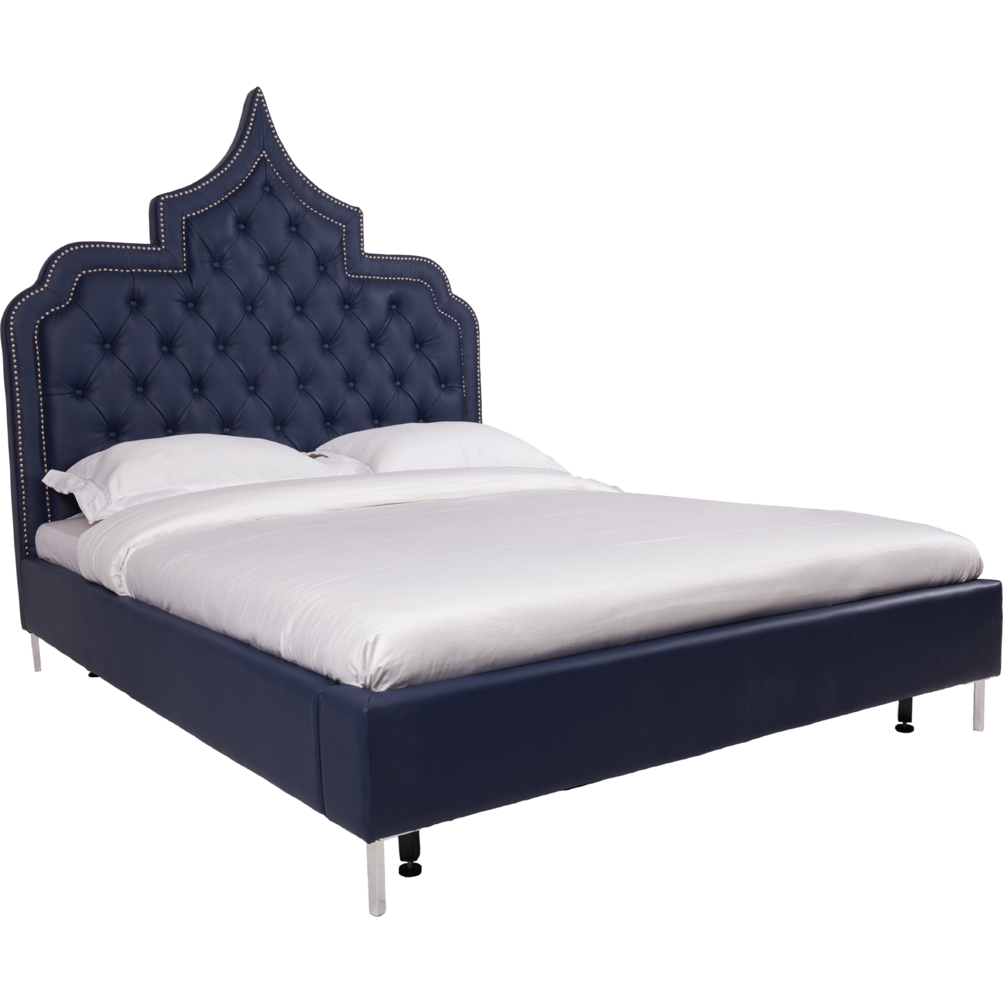 Casablanca Victorian Peak Queen Bed In Navy Blue Tufted Leatherette W Nailhead By Chic Home