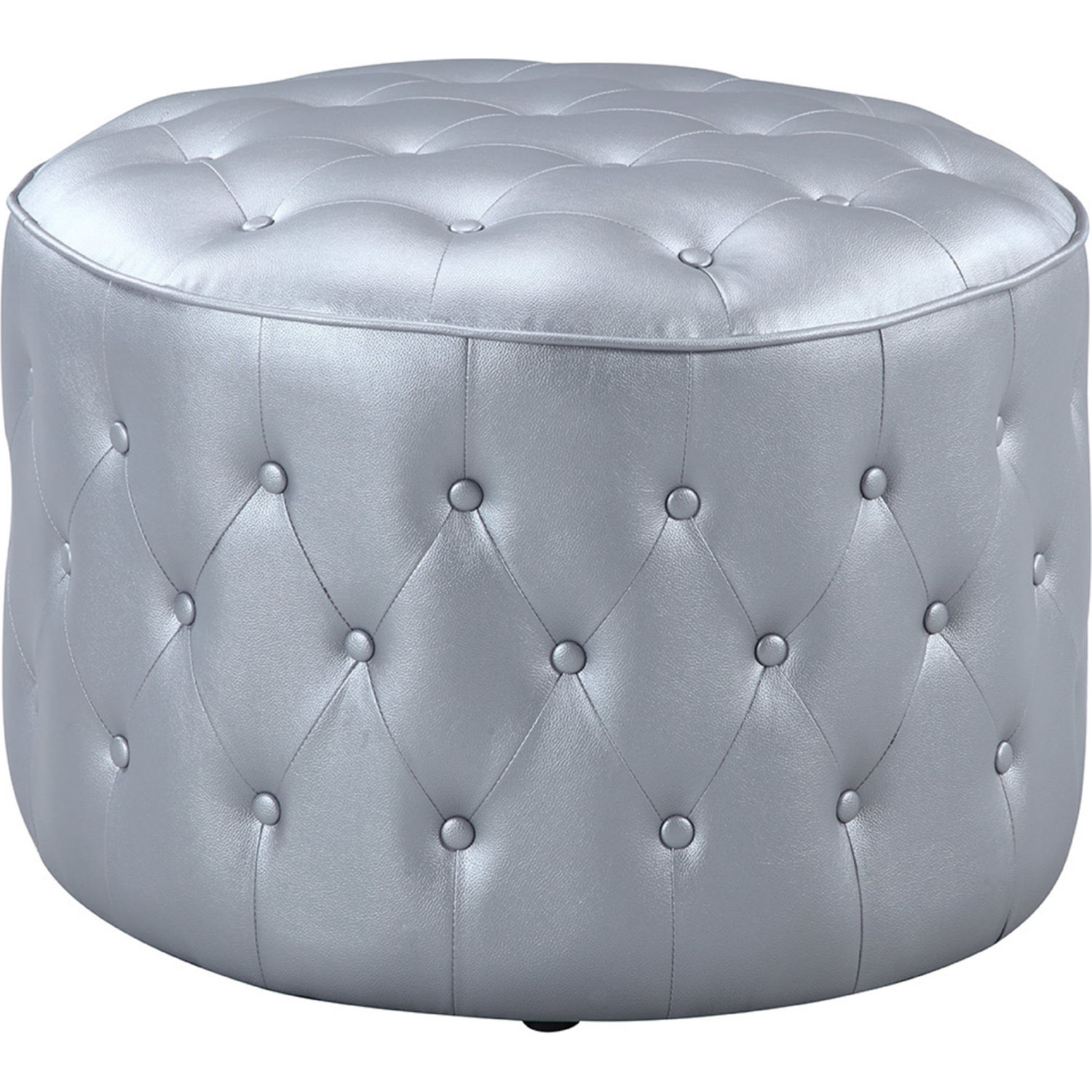 Chic Iconic FON2999-DR Marley Round Ottoman in All Over Tufted Silver  Leatherette