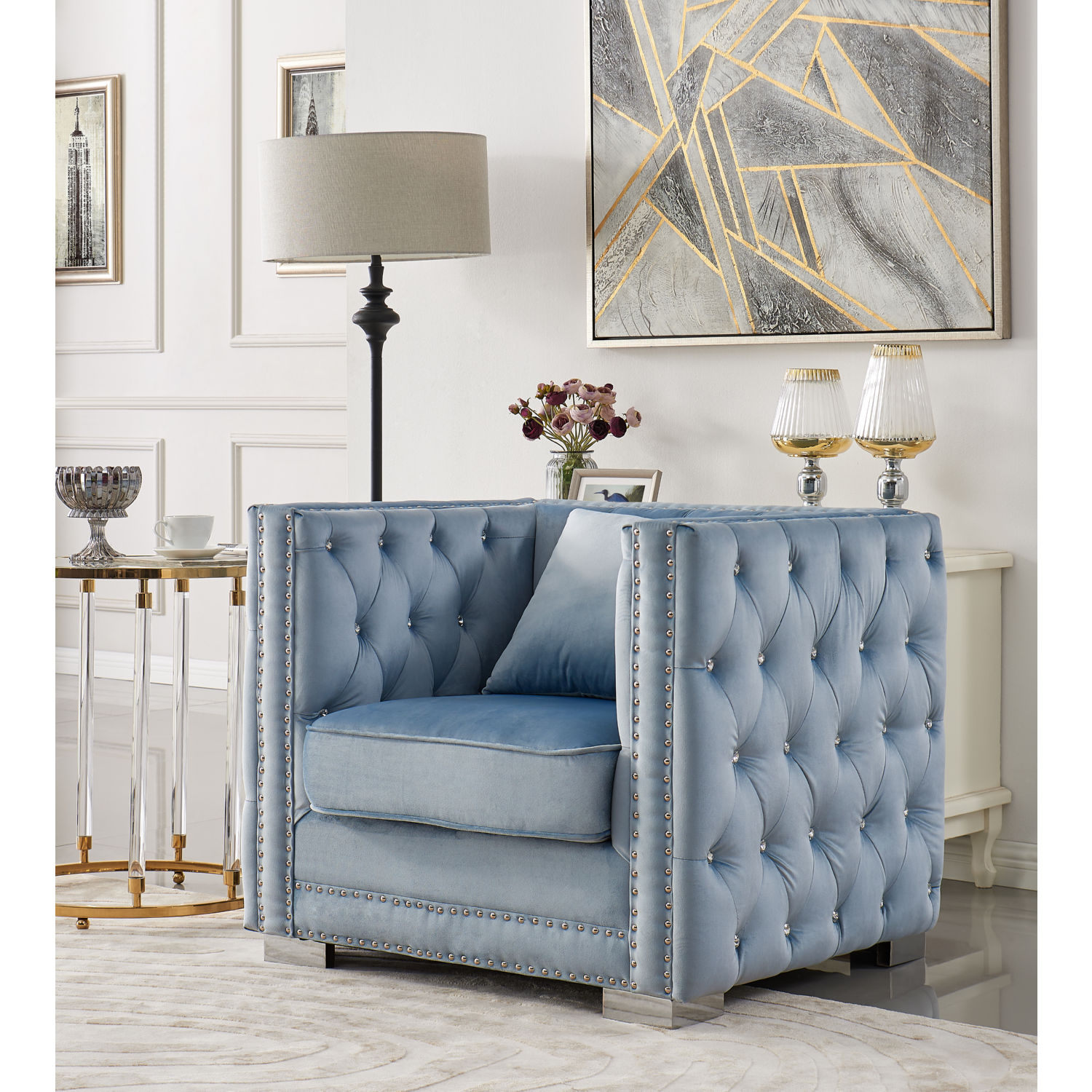 Iconic Home Azalea Tufted Velvet Upholstered Loveseat Sofa Gold Y