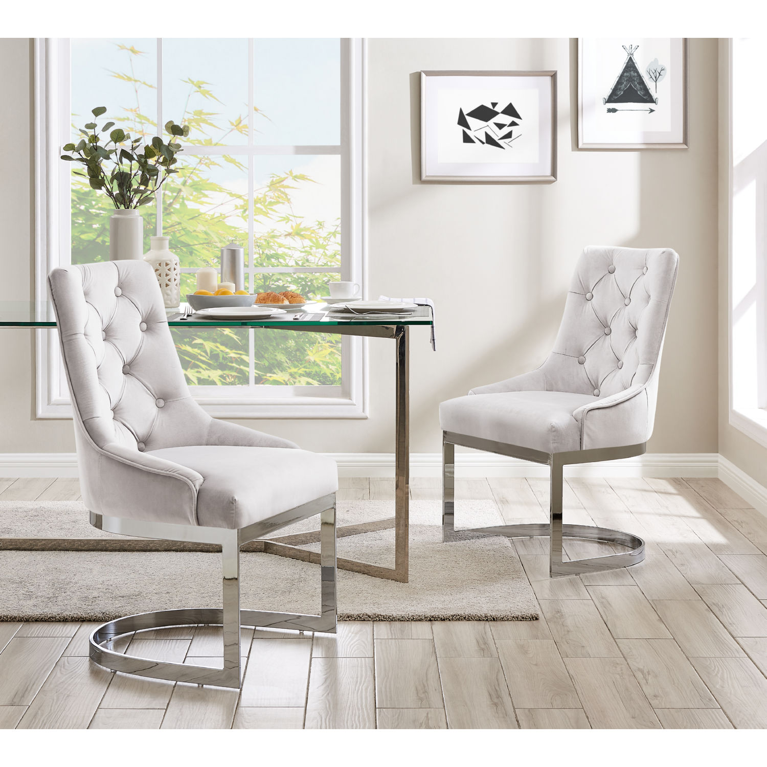 Chic Iconic FDC9591 DR Gwen Dining Chair in Tufted Silver Velvet