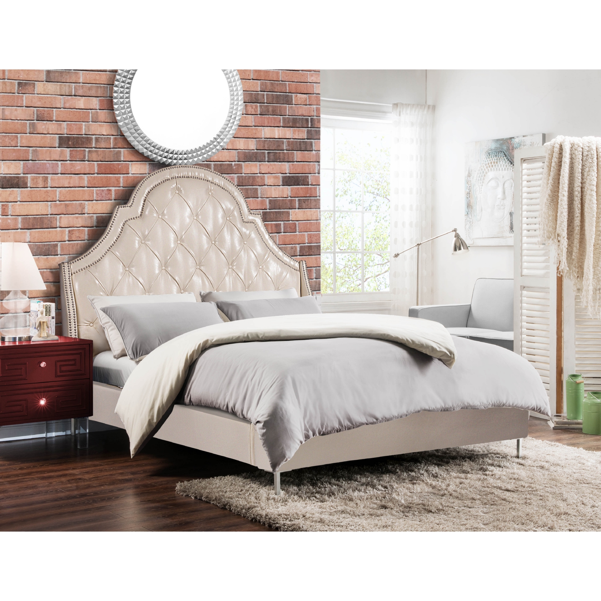 Chic Home BD16-13CM-Q1 Napoleon Arched Queen Bed in Tufted Cream White
