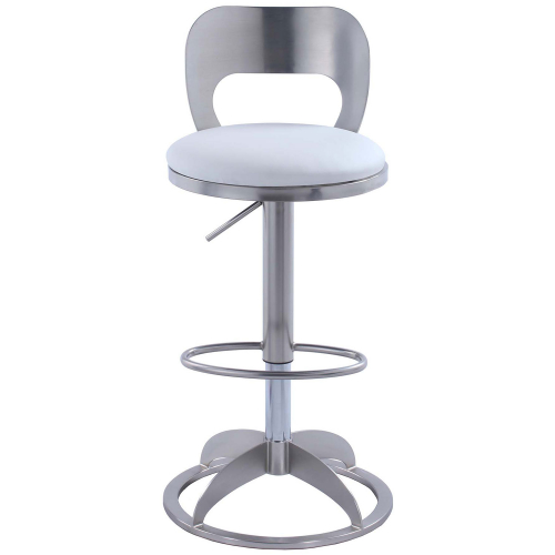 Oval Metal Back Adjustable Height Stool in Brushed Nickel & White Leatherette