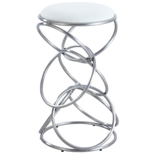 Interlocking Multi Ring Counter Stool in White Leatherette & Stainless Steel