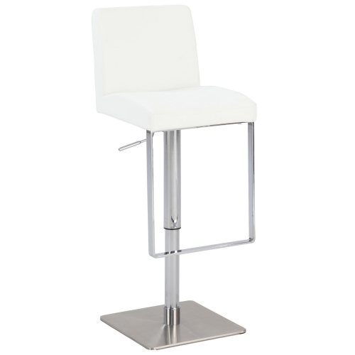 Pneumatic Gas Lift Adjustable Swivel Stool in White PVC & Brushed Stainless Steel