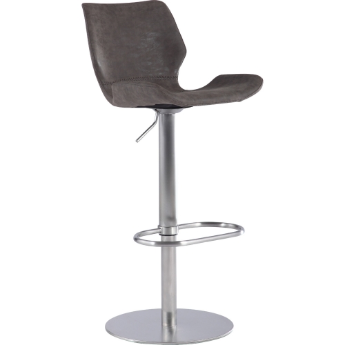 Low Back Gas Lift Stool in Gray Leatherette & Stainless