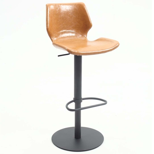 Hi Back Vintage Style Pneumatic Stool in Camel Leatherette on Powder Black