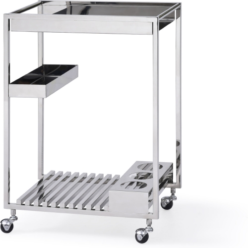 All Metal Tea Bar Cart in Polished Stainless Steel