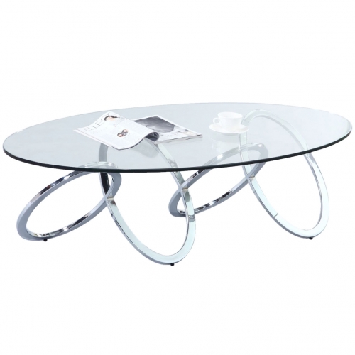 4036 Cocktail Table w/ Chrome Metal Ring Base & Tempered Glass Top