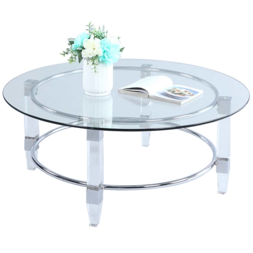 4038 Round Cocktail Coffee Table in Chrome & Acrylic w/ Glass Top